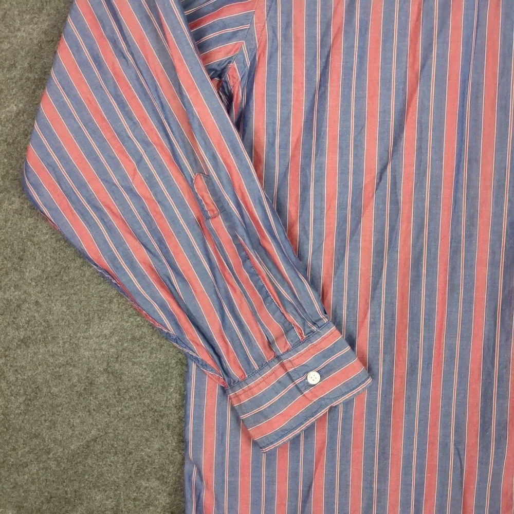 LL Bean Mens XXL Button Down Shirt Blue Red Striped Long Sleeve Regular Ext